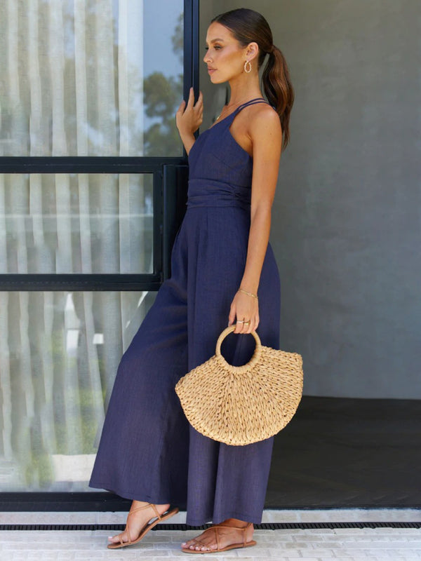 New casual, comfortable sleeveless backless loose wide-leg jumpsuit - 4 colours available