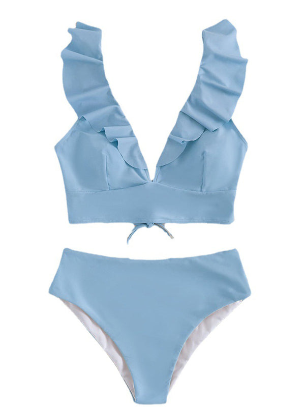 New women's lace V-neck ruffled high-waist split swimsuit bikini - 10 colours available