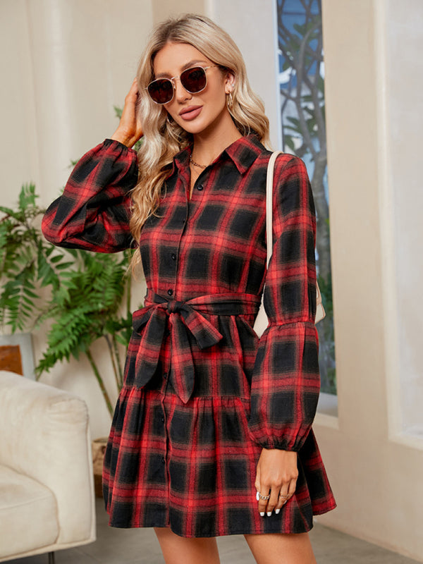 Christmas Plaid babydoll Christmas dress with waistband