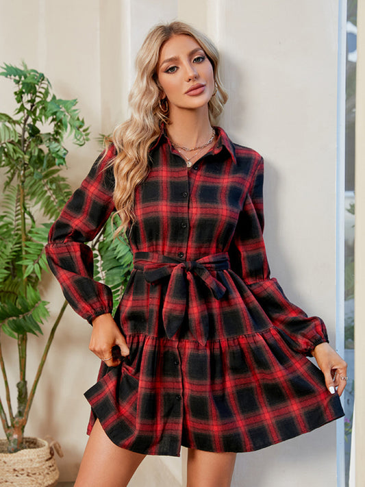 Christmas Plaid babydoll Christmas dress with waistband