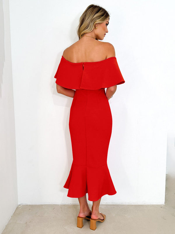 Women's one-shoulder slim and elegant fishtail dress - 2 Colours Available