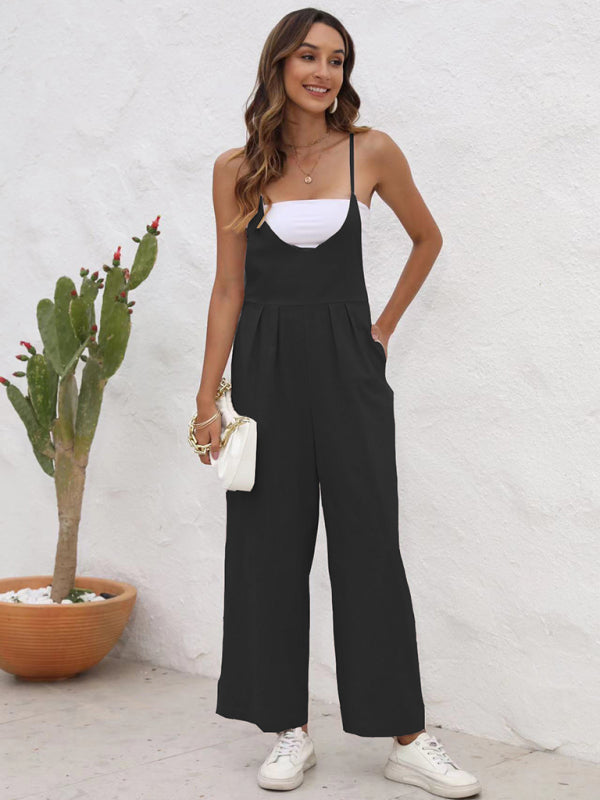 New solid color casual suspender jumpsuit - 4 colours available