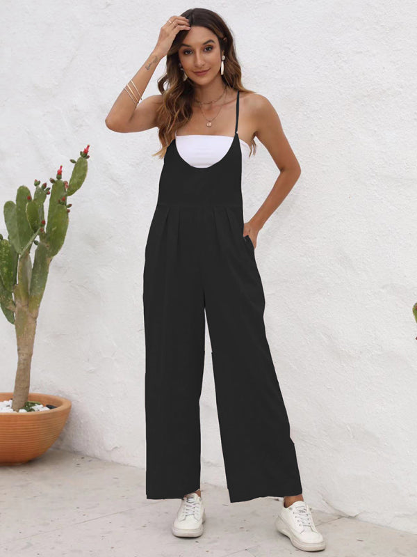 New solid color casual suspender jumpsuit - 4 colours available