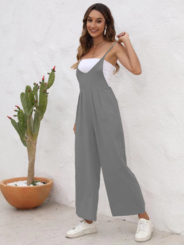 New solid color casual suspender jumpsuit - 4 colours available