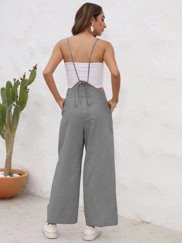 New solid color casual suspender jumpsuit - 4 colours available