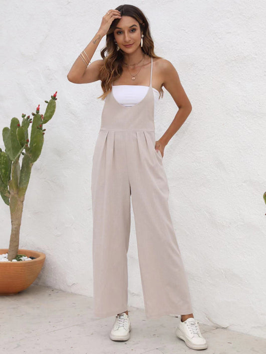 New solid color casual suspender jumpsuit - 4 colours available