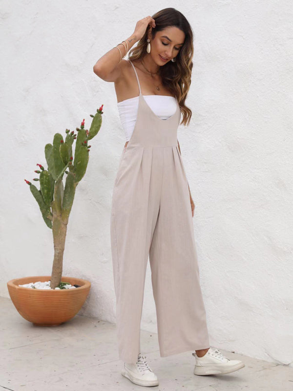 New solid color casual suspender jumpsuit - 4 colours available