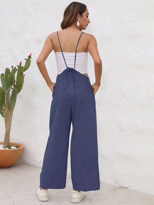 New solid color casual suspender jumpsuit - 4 colours available