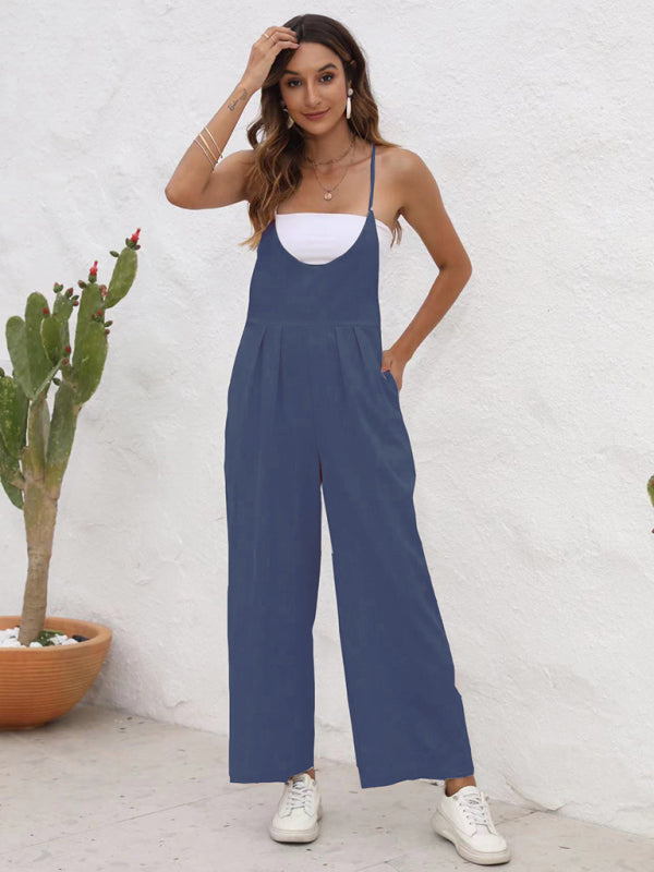 New solid color casual suspender jumpsuit - 4 colours available