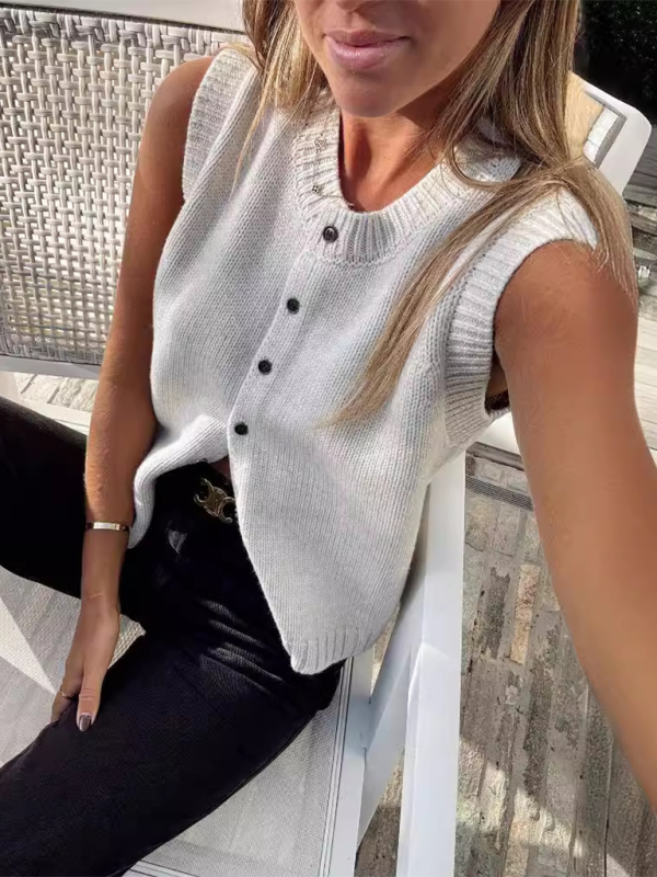 Knitted vest vest casual versatile single-breasted knitted cardigan top - 4 colours available