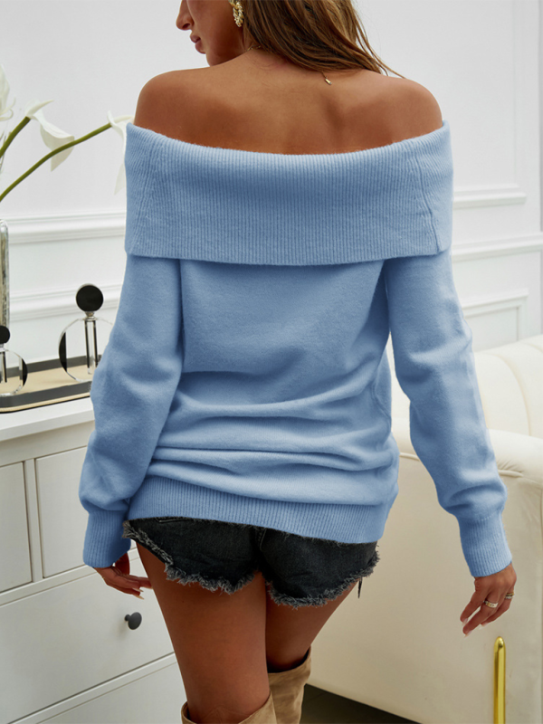 Casual Solid Color Pullover One Shoulder Sweater - 4 Colours Available