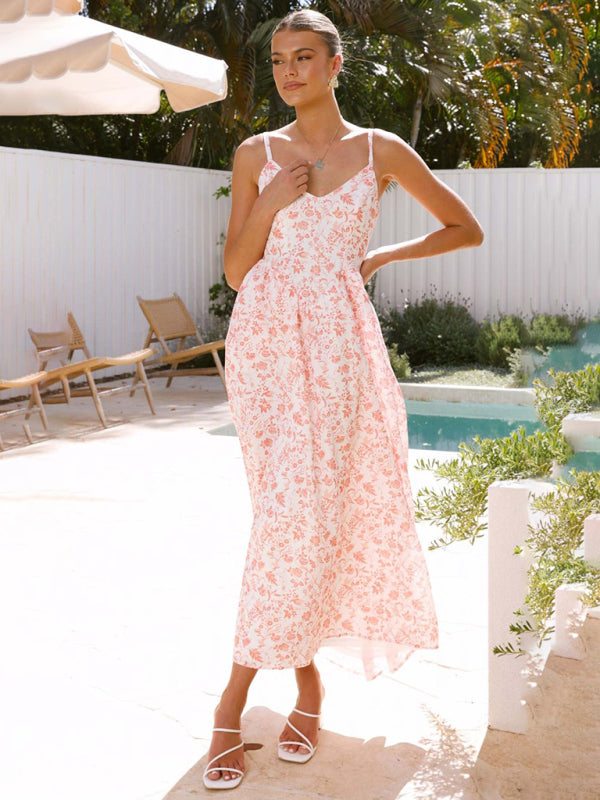 New V-neck waist holiday long dress sexy backless bow tie dress