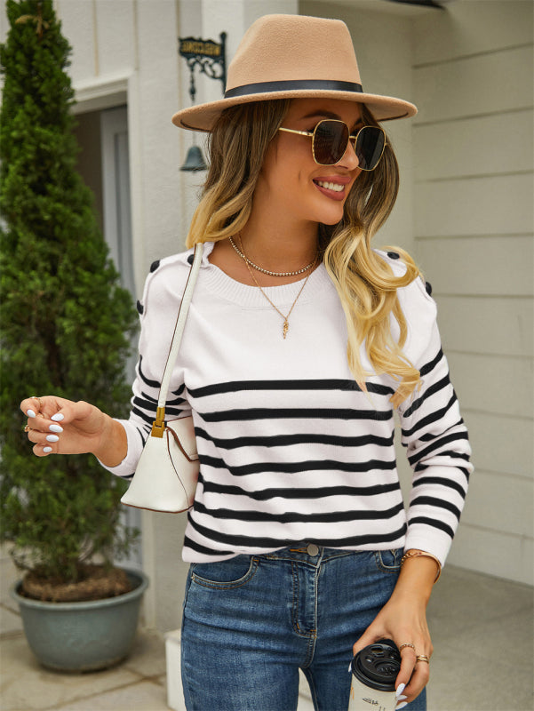 Pullover Button Sweater Stripe Stitching Fashion Knitwear - 3 colours available