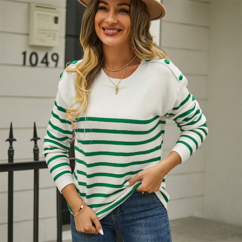 Pullover Button Sweater Stripe Stitching Fashion Knitwear - 3 colours available