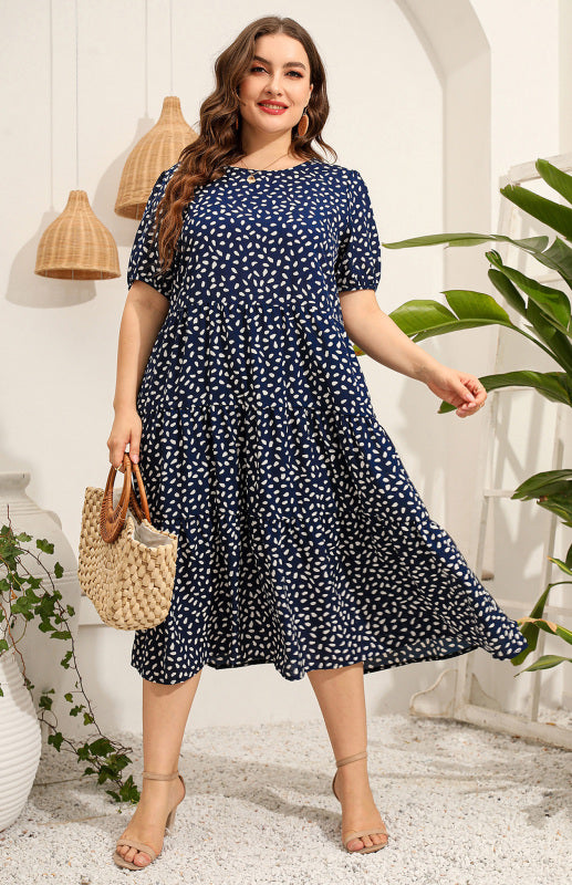 Women's Plus Size Short Sleeve Printed Dress