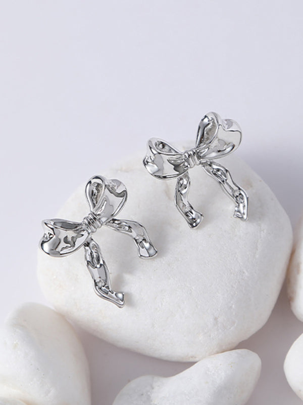 Women's 925 silver & gold colour needle bow stud earrings