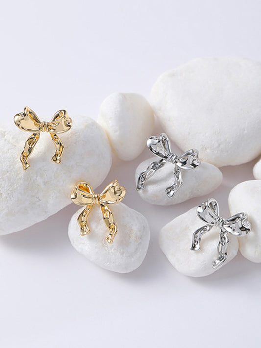 Women's 925 silver & gold colour needle bow stud earrings