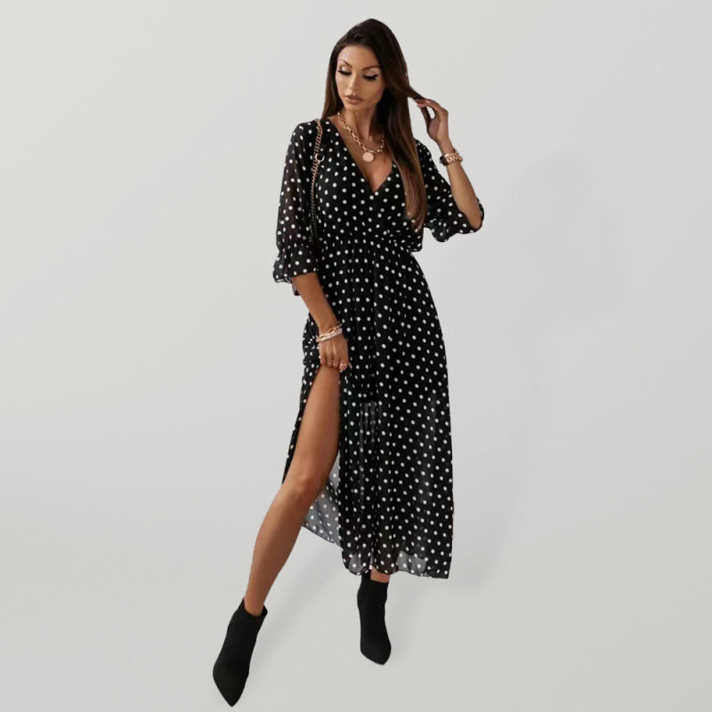 Women's Floral-print V-neck Long-sleeve Midi Dress