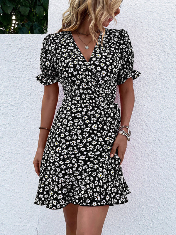 Women's woven floral ruffle one piece floral dress