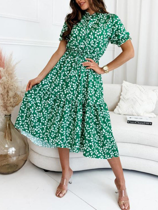 Women's Puff Sleeve Printed Midi Shirtdress