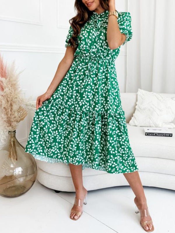Women's Puff Sleeve Printed Midi Shirtdress