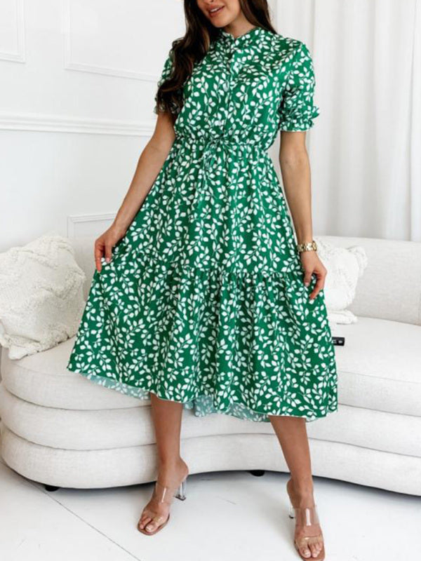 Women's Puff Sleeve Printed Midi Shirtdress