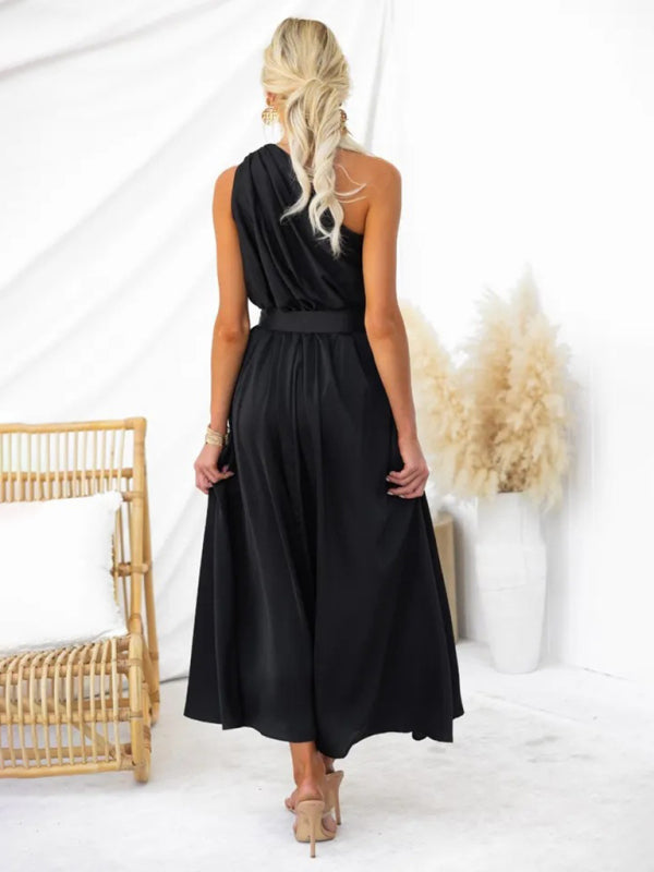 Women's One Shoulder Slim Waist Strapless Backless Dress - 9 colours available