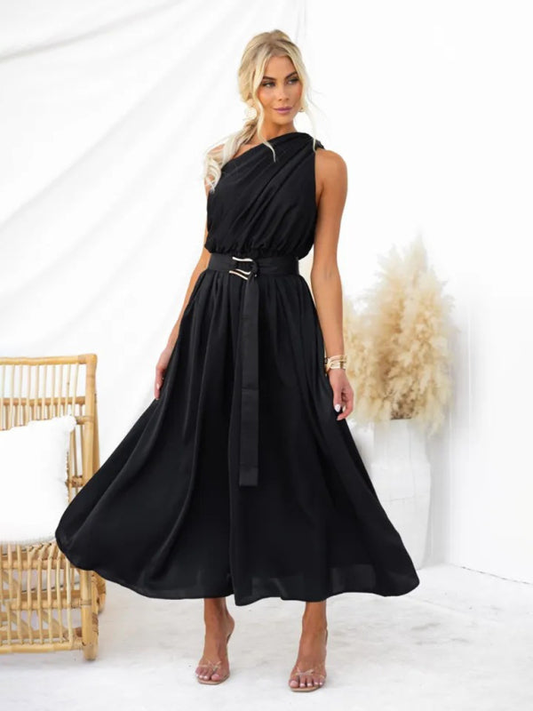 Women's One Shoulder Slim Waist Strapless Backless Dress - 9 colours available