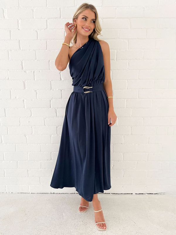 Women's One Shoulder Slim Waist Strapless Backless Dress - 9 colours available