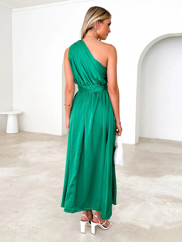 Women's One Shoulder Slim Waist Strapless Backless Dress - 9 colours available